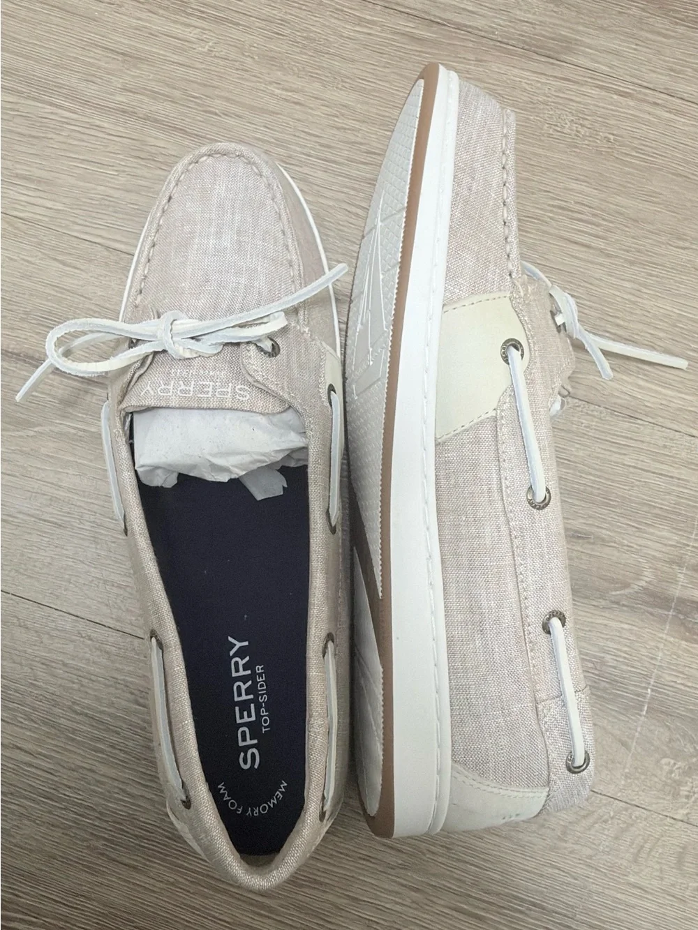 Sperry topside woman Light Beige Canvas Boat Shoes with White Laces